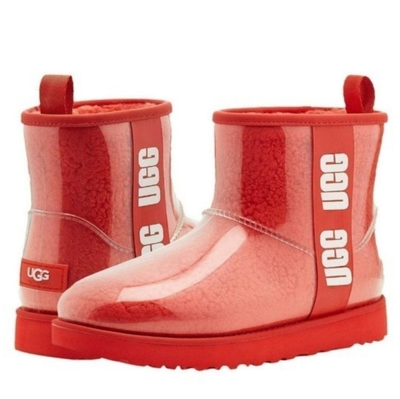 UGG Classic Clear Mini Samba Red Boots - Picture 1 of 3